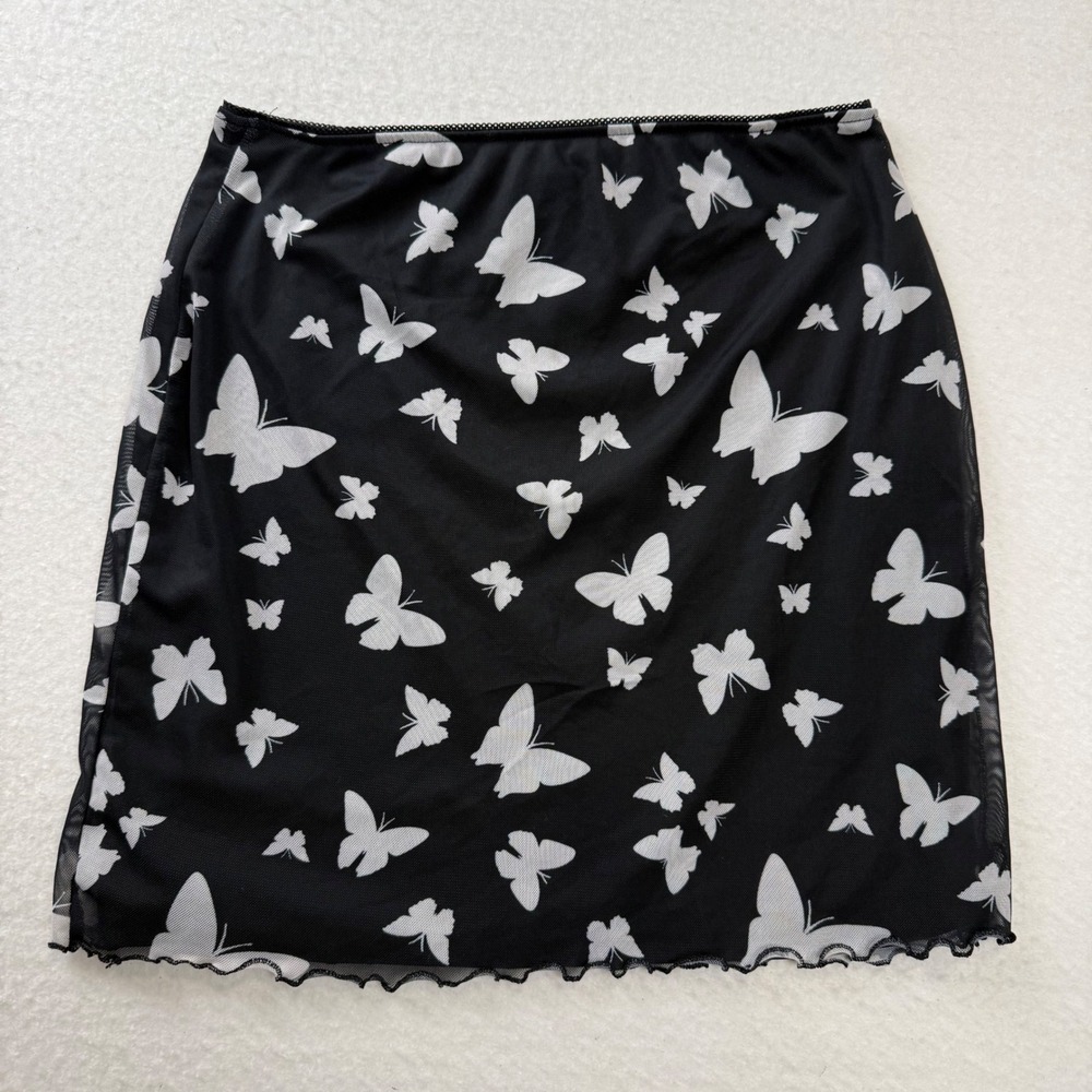 Wild Fable Mini Skirt Mesh Butterfly Y2K Festival Fairy Black White Medium